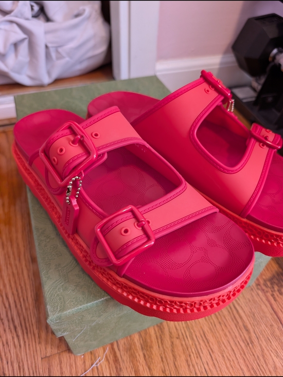 Coach Shoes - Coach Red Buckle Slide Sandals
